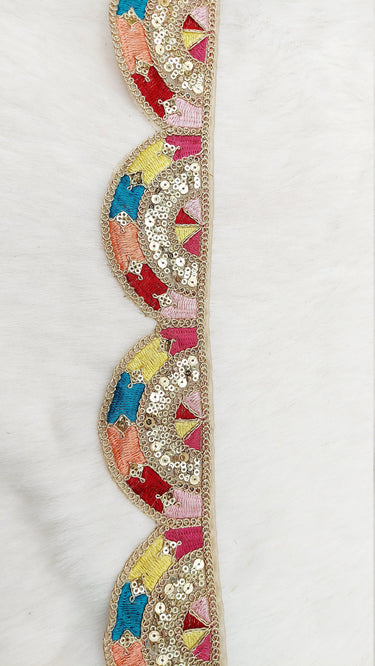 9 Yards Multicoloured Embroidered Trim, Decorative Trim, Indian Sari Border Sequin Trimming